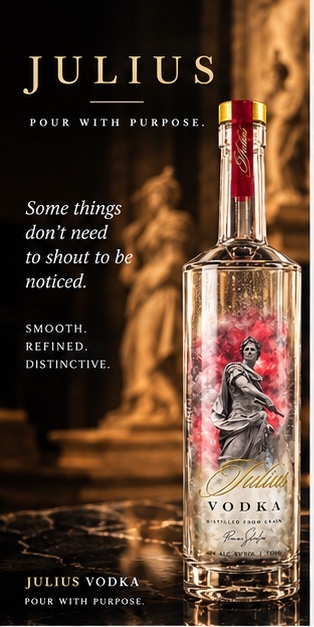 Julius Vodka bottle in warm golden light
